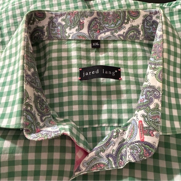 Jared Lang Button Down Shirt Green Pink Checkered Paisley Men's Size XXL Easter - Picture 3 of 9